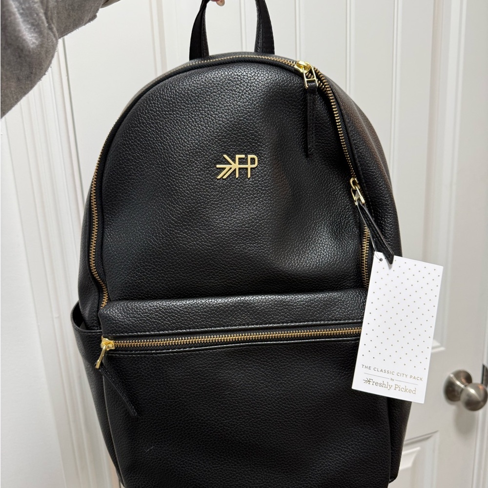 Freshly Picked Classic Black Backpack with Gold Details